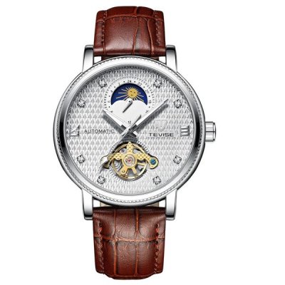 Jaffe M TEVISE Men's Automatic Leather Watch Moon Pays A09