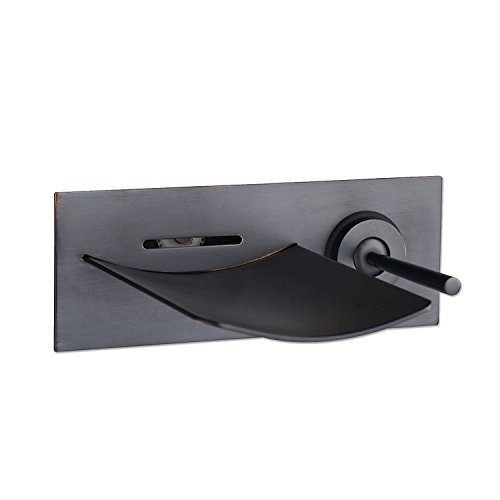 Wovier Oil Rubbed Bronze LED Water Flow Color Changing Wall Mount Waterfall Bathroom Sink Faucet,Single Handle Single Hole Vessel Lavatory Faucet,Basin Mixer Tap,Black