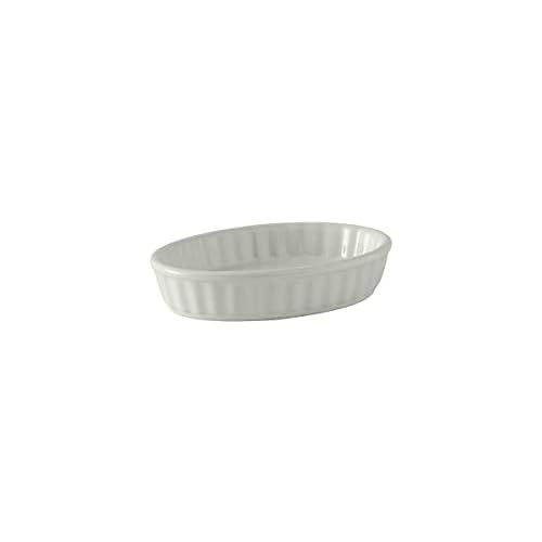 Tuxton China BWK-0502 Creme Brule, 5 oz., 5-38 x 3-78 x 1-18 H, Oval, Fluted, Microwave and Dishwasher Safe, Oven Proof, Fully Vitrified, Ceramic, DuraTux, White, Pack of 12