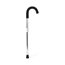 Medline Standard Aluminum Cane with Contoured Foam Handle, Adjustable Height (30-38 inches), Chrome - Pack of 6, Ideal Lightweight Mobility Aid for Stability and Support,1 EA
