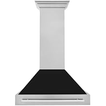 ZLINE 36 in. Ducted Satin Stainless Steel Wall Mount Range Hood with Black Matte Shell (8654BLM-36)