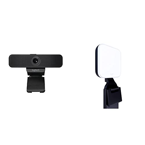 Logitech C925-E Webcam, HD 1080p30fps, Light Correction, Autofocus, Works with Skype Business, WebEx, Lync- PCMac  Litra Glow Premium LED Streaming Light, adjustable monitor mount