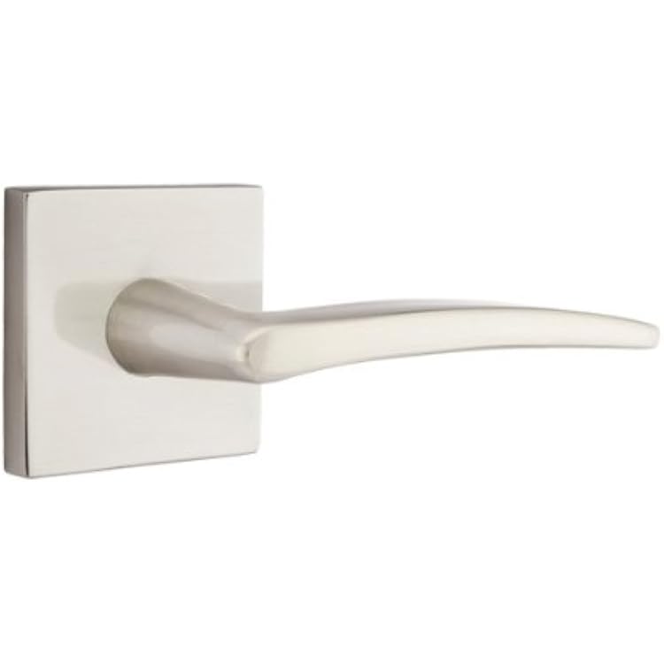 EMTEK Square Rosette Passage Set with Matching Finish Poseidon Lever - Choice of LeftRight Handing and 6 Finishes - 5110POSRHUS15 - Right Handed RH - Satin Nickel US15