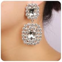 Sexy Rhinestone Drop Earrings for Women - Silver Tassel Long Sparkling Crystal Statement Earrings