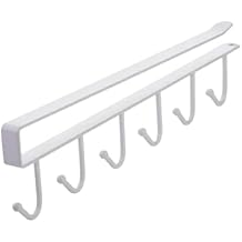 1pc Kitchen Shelf Storage Clothes Hanging Organizer Cup Holder Glass Mug Holder 6 Hooks Storage Rack Household hooks(White)