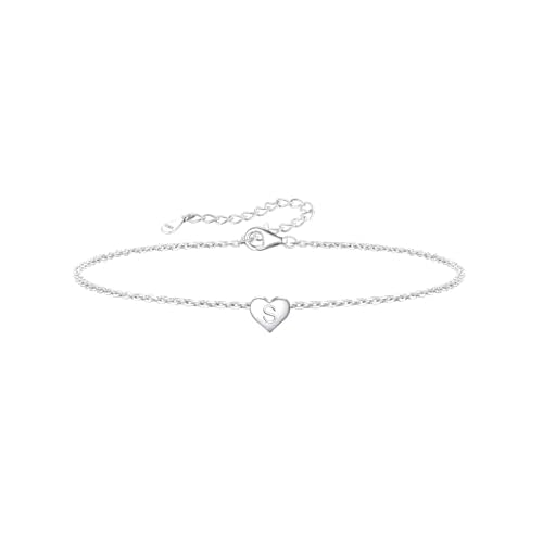 Silvora Ankle Bracelets for Women Waterproof 925 Sterling Sliver Initial Anklet for Women Dainty Heart Ankle Bracelets Handmade Adjustable Foot Chain Trendy Anklet Summer Beach Jewelry