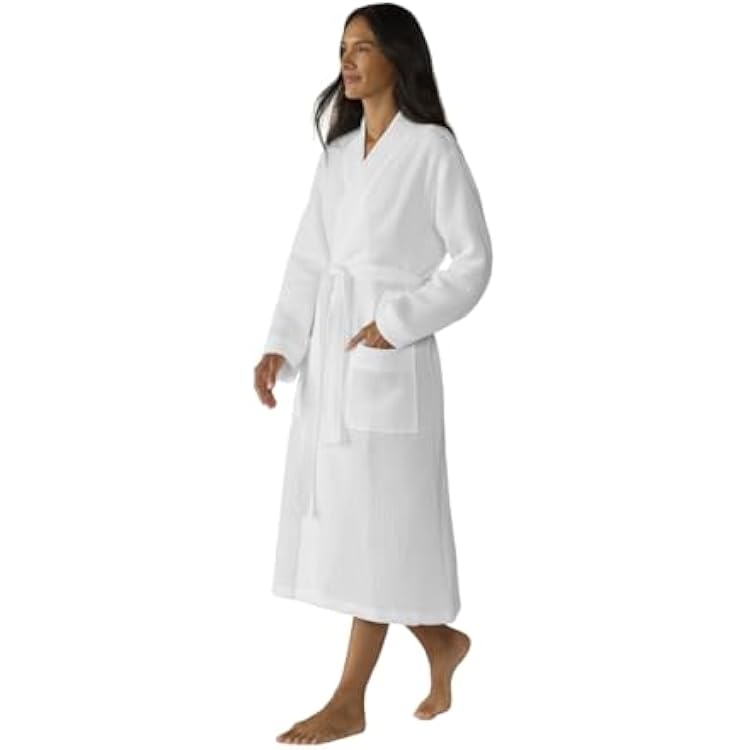 Coyuchi Unisex Organic Waffle Robe, Long Bathrobe, Cotton, Alpine White, XS-S
