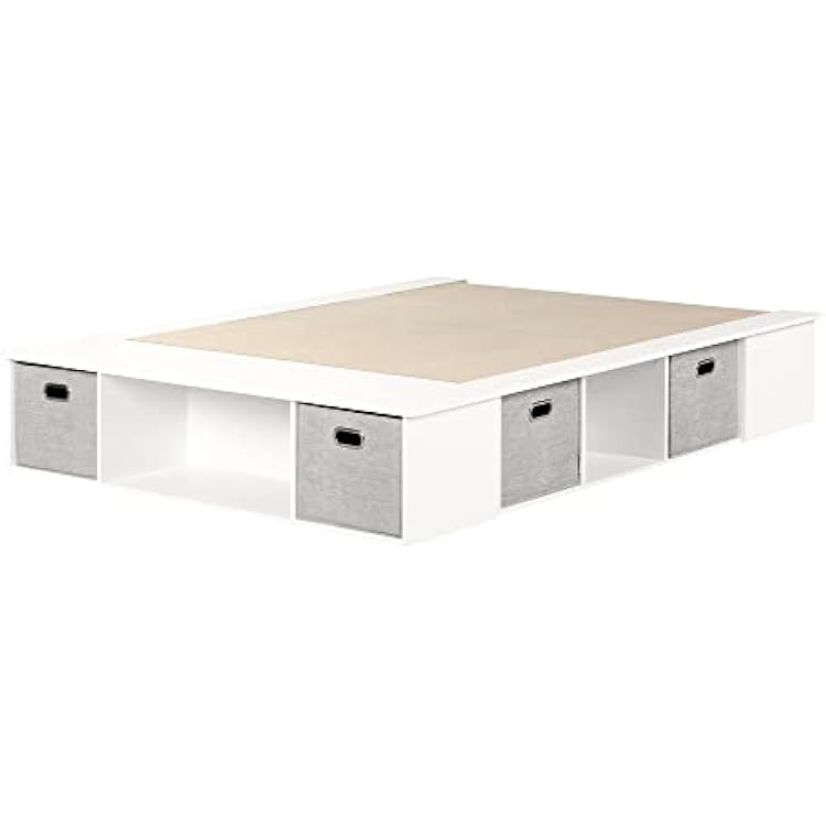 South Shore Flexible Full Platform Bed with Storage and Baskets, Pure White