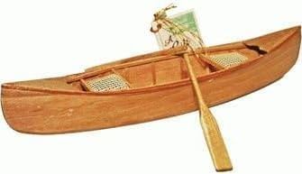 Wooden Canoe with Caneseat - Natural Finish - Paddles - Hand-Crafted - Miniature Replica 11-inch