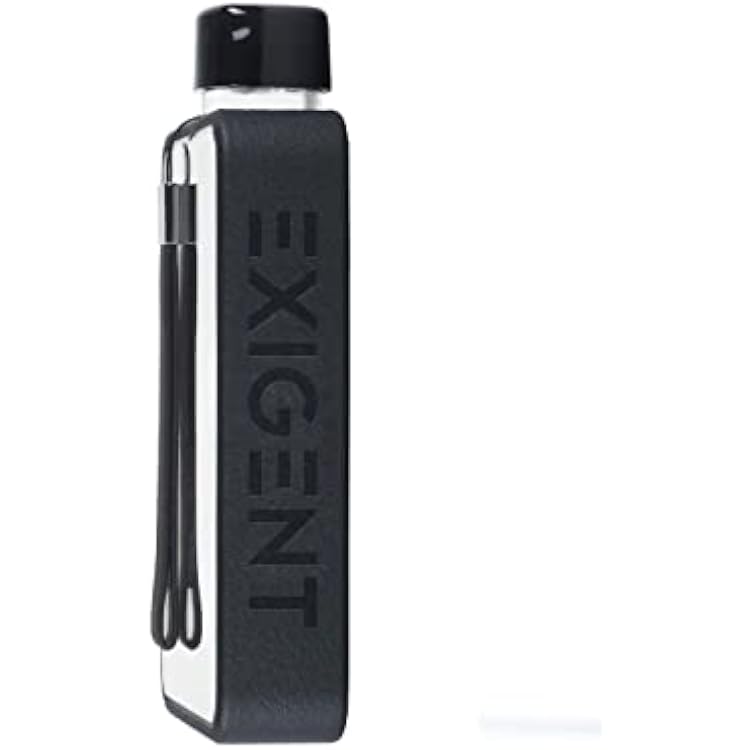 EXIGENT Flat Water Bottle Travel  Portable BPA Free 13oz Leak Proof Reusable Cute Black