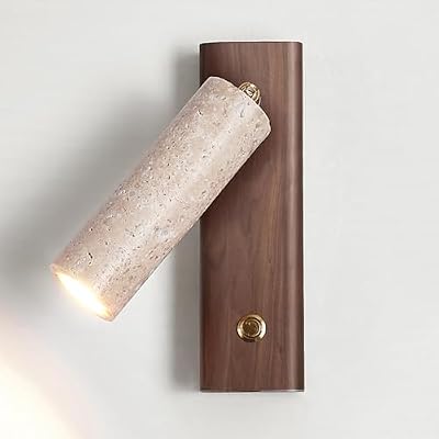 Wall Mount Reading Light in Headboard, Yellow Travertine Bedside Night Wall Lamp, Hardwired Sconce with Switch, Adjustable Book Reading Lamp, 3W LED Wall Lighting for Bedroom 3000K