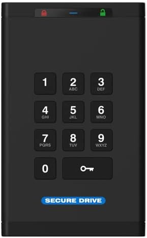 SecureData SecureDrive KP 5TB Hardware Encrypted USB 3.0 External Drive FIPS 140-2 Level 3 Unlock via Keypad TAA Compliant, CJIS, HIPAA, CMMC, GDPR Compliant, Works with Mac and Win Free AV