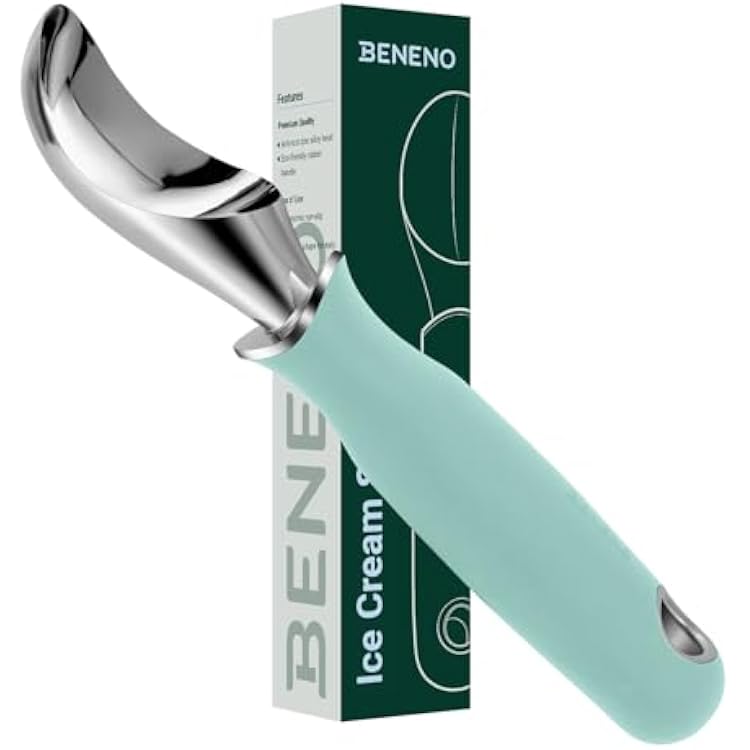 Beneno Heavy Duty Ice Cream Scoop - Upgraded Anti-Fracture Design, Comfortable Grip Long Handle, Effortless Scooping & Dishwasher Safe, Mint