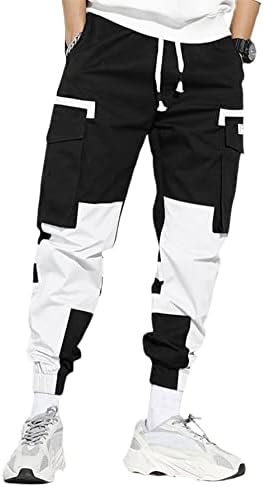WDIRARA Mens Colorblock Cargo Pants Drawstring Waist Active Sporty Pants with Pockets