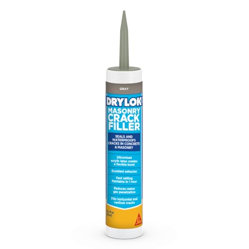 DRYLOK Masonry Crack Filler, 10.5 fl. oz Seals & Waterproofs Cracks in Concrete, Masonry, Walls & Floors, Fast-Setting, Paintable in 1 Hour, IndoorOutdoor Use, Gray
