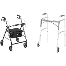 Drive Medical Foldable Rollator Walker with Seat and 2-Button Folding Walker with Wheels for Seniors Weighing Up to 350 Pounds