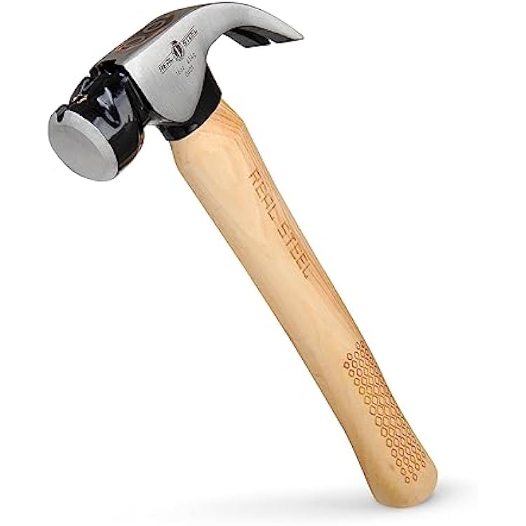 REAL STEEL 16 Oz Magnetic Head Curved Claw Hammer with Hickory Wood Handle Framing Claw with Smooth Face 0401