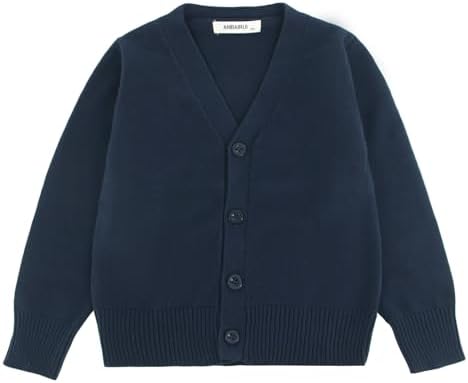 Unisex Uniform Cardigan for Girls Boys, Button Down V-Neck Long Sleeve Cotton Sweaters for 5-14Y
