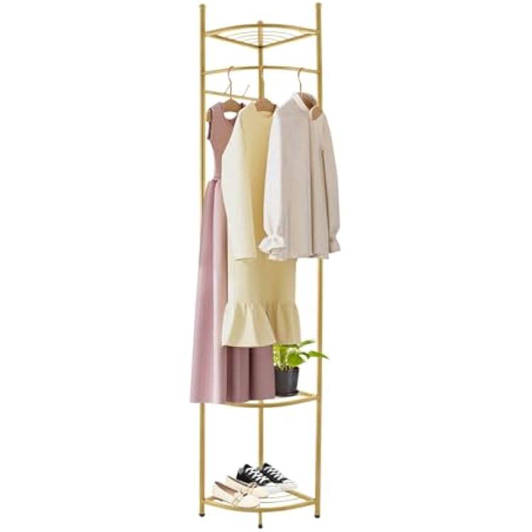 Corner Clothing Rack, Coat Rack with Fan-shaped Shelves, Freestanding Garment Rack for Corridors, Entrances, Bedrooms, Living Rooms, Offices Gold