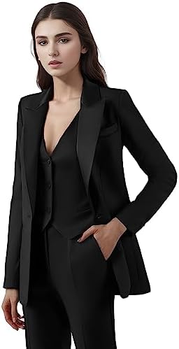 Women's Suiting Jackets Business Casual Outfits for Women Work Outfits for Women Office Pant Suits 3 Piece (Blazer+ Vest+ Pants) Black