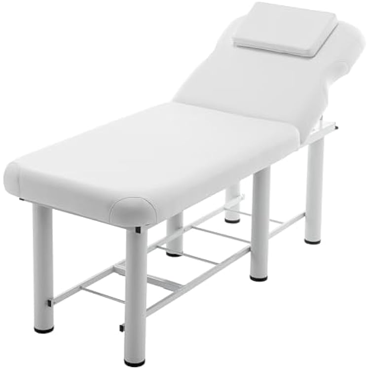 Professioanl Massage Table, Backrest Adjustable, Removable Headrest, Bottom Shelf Storage, Memory Foam Layer Salon Bed,White