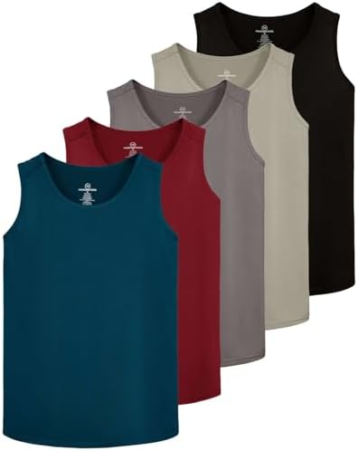 Real Essentials 5 Pack: Men's Dry-Fit Muscle Tank Top Sleeveless Shirts Workout Tees Athletic Gym (Big & Tall Available)