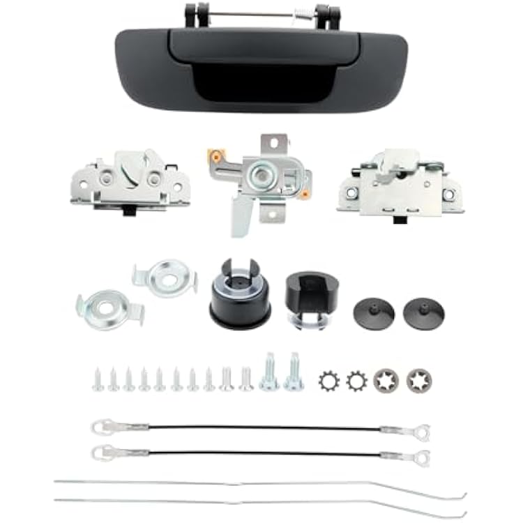 Tailgate Handle Latch Rebuild Kit, Compatible with 2002-2008 Dodge Ram 1500, 2003-2009 Ram 2500, 03-09 Ram 3500, OE# 80165, 55276237AA, CH1915110, Tail Gate Handle Bezel Lock Release Latch Cables Rods