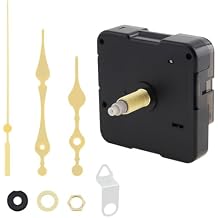 Quartz Clock Movement Mechanism 23mm(15/16 inch) Shaft Length 15mm(0.59 inch) Thread for Clock DIY/Repair with White Hands Pointer Set, Metal Hook (Yellow, Shaft Length 15/16 inch)