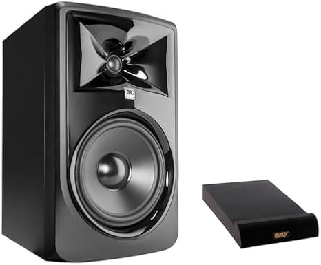JBL 308P MkII Powered 8" Two-Way Studio Monitor with Isolation Pad for Studio Monitor (Medium, Single) Bundle