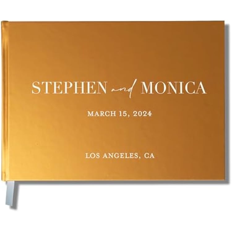 Personalized Wedding Guest Book - Elegant 14 Colors, Hardcover Custom Guestbook for Wedding Reception, 60 Blank Sheets for Signing - Gold