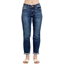 Judy Blue Classic Mid Rise Cuffed Boyfriend Jeans Rollable Cuff, Relaxed Fit, Medium Wash, Core Collection Stretch Denim