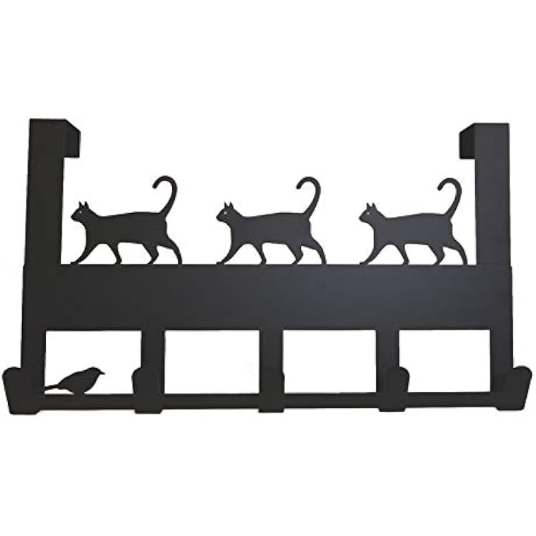 Mango Steam Over-The-Door Organizer Hanger for Towels, Hats, Hoodies, Coats, Backpacks, Keys Cat, Black