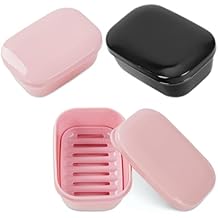 Quatish Leakproof Soap Holder 3 Pack, Pink and Black, Travel Soap Container with Lid, Travel Size Toiletries, Portable Bar Soap Holder