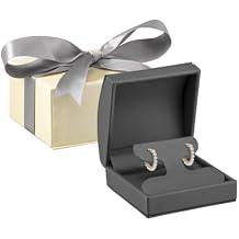 Luxury Dome-Shape Leather T-Style Earring Case for Women & Girls Gift Box Ideal for Hanging Earrings & Hoops Cream Ribbed Outer Box & Matching Bow Ribbon