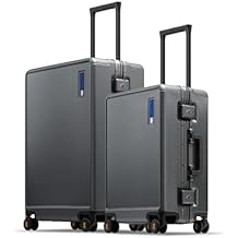 LEVEL8 20/24 Inch Zipperless 2 Piece Luggage Sets with Aluminum Frame, Lightweight Hard Shell Suitcases with Spinner Wheels, Metal Travel Luggages with Double TSA Locks, Grey
