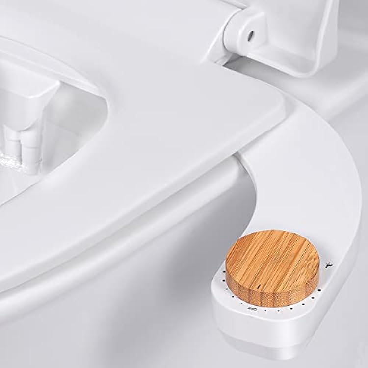 Bidet Toilet Seat Attachment - Self Cleaning Water Sprayer Adjustable Pressure Nozzle, Easy Install Classic, WhiteBamboo