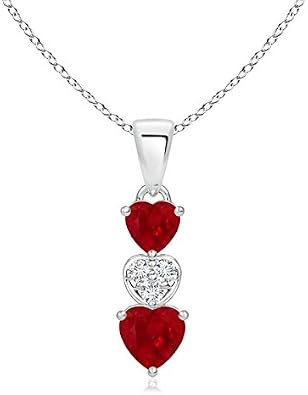 Angara Dangling Ruby and Diamond Triple Heart Necklace in 14K Solid Gold/Platinum | Natural Ruby Three Stone Pendant for Women | July Birthday, Anniversary, Gemstone Jewelry Gift