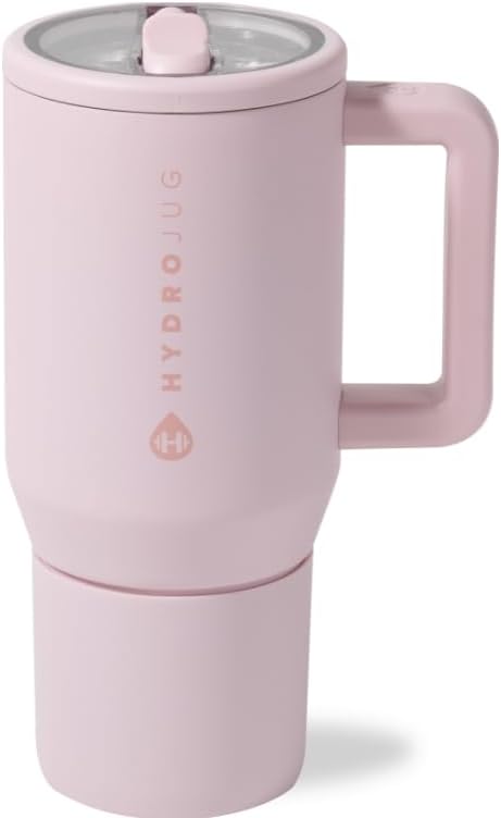 HydroJug Traveler - 20 oz Water Bottle with Handle & Flip Straw - Fits in Cup Holder, Leak Resistant Tumbler-Reusable Insulated Stainless Steel & Rubber Base - Gifts for Women & Men, Pink Sand