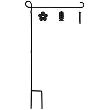 YEAHOME Garden Flag Holder Stand, 6mm Weather-Proof Yard Flag Pole Black Metal Powder-Coated Flagpole with Tiger Clip and Rubber Stopper for Garden Flags Outdoor Decoration