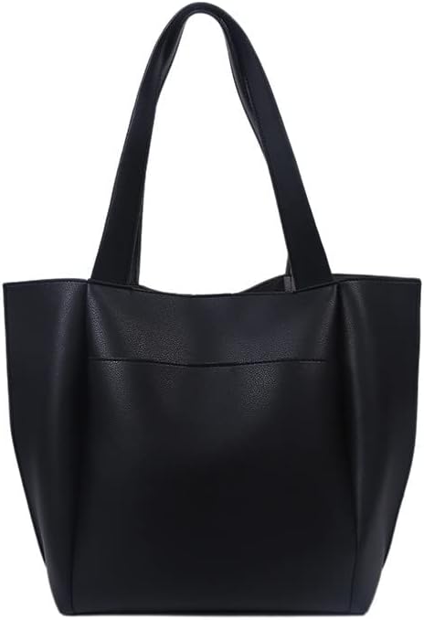 Tote Bag for Women Oversize Top Handle Shoulder Bag Faux Leather Weekender Shopper Handbag Large Commuter Bag (Black)