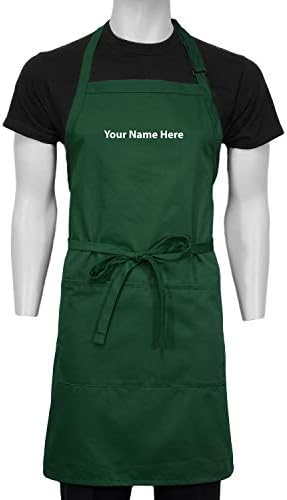 ChefsCloset Personalized Embroidered Apron Customized Adjustable Bib Aprons with Pockets Chef Kitchen Apron
