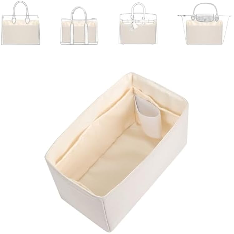 Silky Purse Organizer Insert, Waterproof Nylon Surface and Satin Interior, Fits Neverfull Speedy L.ongchamp and MoreMedium, Beige