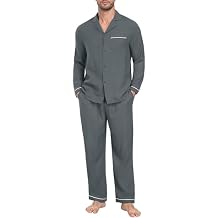 PrinStory Men's Pajamas Set Sleepwear Pjs Lightweight Long Sleeve Button Down Notched Collar Pajama Comfy Sleep Sets S-2XL