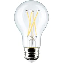 Satco S12462 8 Watt A19 LED Bulb, Clear, 2700K, Medium Base, 120 Volt, 4-Pack