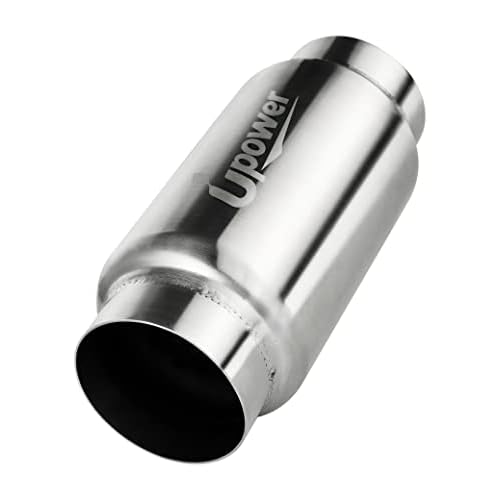 UPOWER 3 Inlet&Outlet Exhaust Resonator,9 Overall Length Center Straight Through Stainless Steel Muffler,Polished