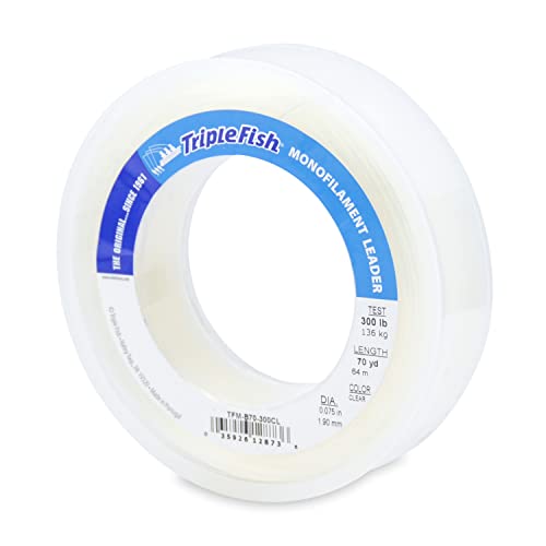 Triple Fish Monofilament Fishing Leader - Clear, Camo Strong Tough Leader Material for Big Game Fishing, Up to 400lb Test
