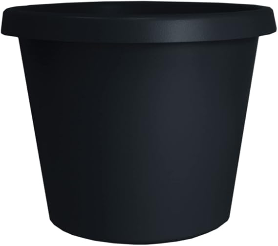 The HC Companies 12 Inch Round Prima Planter - Plastic Plant Pot with Rolled Rim for Indoor Outdoor Plants Flowers Herbs, Black