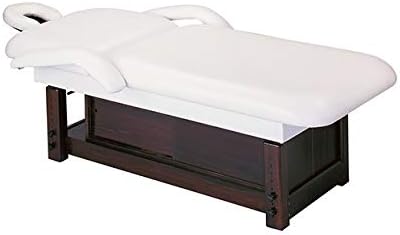 Buy-Rite Massage Table: XL Bed, Wood Base, Sliding Storage, Flex arms, adj. backrest, face Space, White Vinyl Upholstery OD-2405
