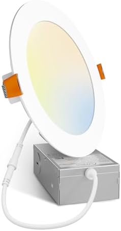 Amico 1 Pack 6 Inch 5CCT Ultra-Thin LED Recessed Ceiling Light with Junction Box, 2700K3000K4000K5000K6000K Selectable, Dimmable Can Light, 1200LM High Brightness Downlight,15W Eqv 130W,ETL