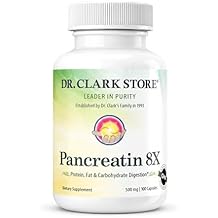 Dr. Clark Pancreatin 8X Enzyme Supplement 500mg | Several Digestive Aids Formulas Promotes Proteins, Fat | Carbohydrates Healthy Supports Optimal Digestion - 100 Gelatin Capsules